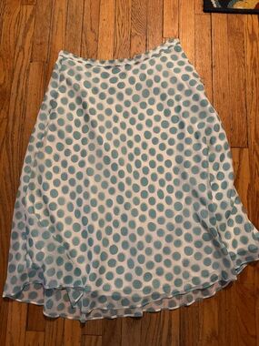 Tailor B. Moss White Skirt with Light Teal Polka Dot Print